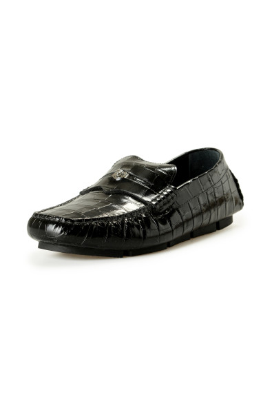 Versace Men's Croc Print Leather Black Driver Loafers Shoes