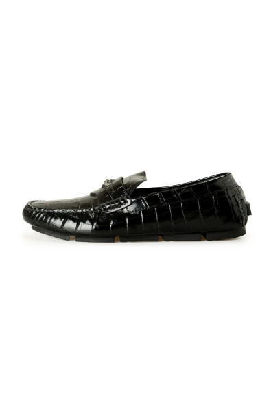 Versace Men's Croc Print Leather Black Driver Loafers Shoes: Picture 2