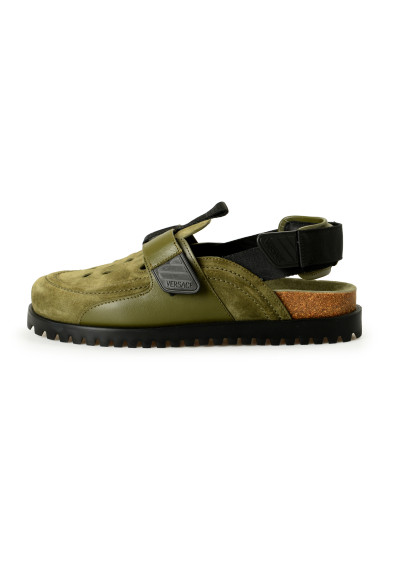 Versace Men's Olive Green Suede & Leather Sandals Shoes: Picture 2