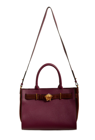 Versace Grained Leather & Suede Gold Medusa Large Tote Handbag Shoulder Bag