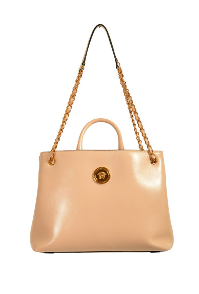 Versace 100% Leather Gold Medusa Logo Tote Handbag Shoulder Bag