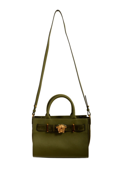 Versace Grained Leather & Suede Gold Medusa Tote Handbag Shoulder Bag