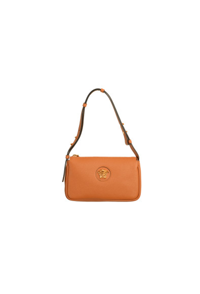 Versace Brown Grained Leather Gold Medusa Small Handbag Shoulder Bag