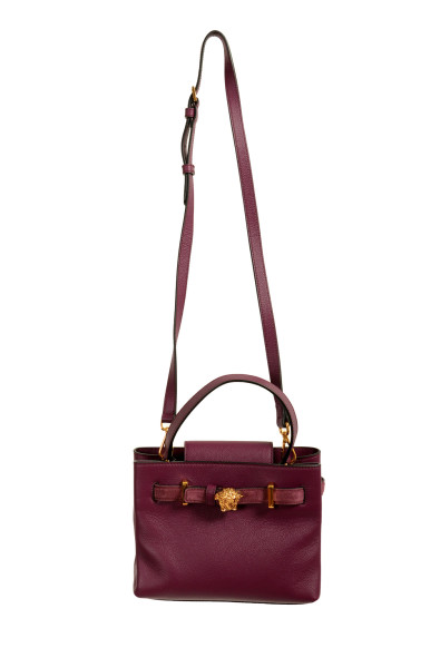 Versace Grained Leather & Suede Gold Medusa Mini Tote Handbag Shoulder Bag