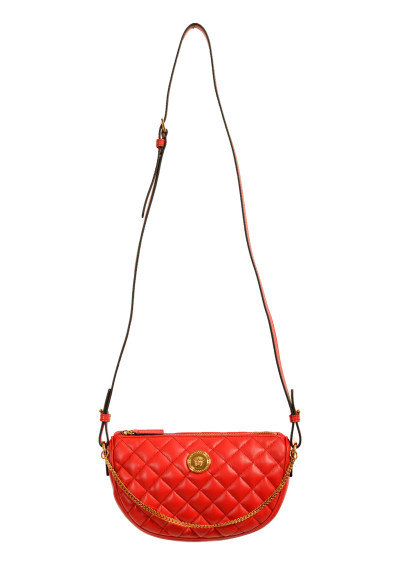 Versace Women's Leather Gold Medusa Quilted Half Moon Chain Handbag Shoulder Bag