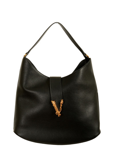 Versace Women's 100% Grainy Leather V-Logo Hobo Handbag Shoulder Bag