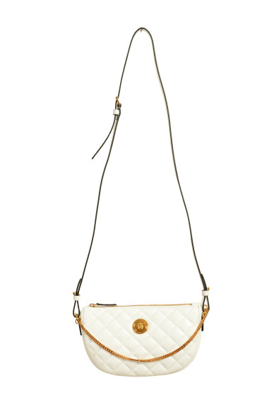 Versace Women's Leather Gold Medusa Quilted Half Moon Chain Handbag Shoulder Bag