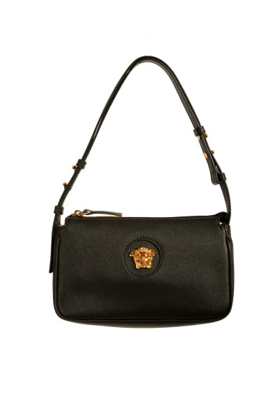 Versace Black Grainy Leather Gold Medusa Small Handbag Shoulder Bag