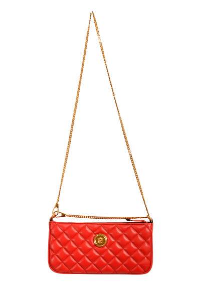 Versace Women's Red Gold Medusa Quilted Mini Handbag Shoulder Bag