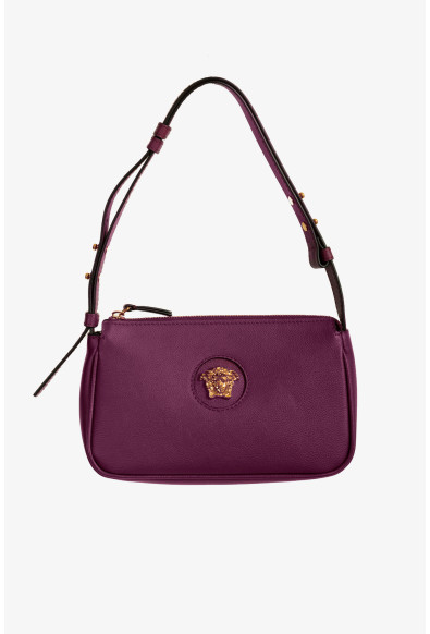 Versace Plum Purple Grainy Leather Gold Medusa Small Handbag Shoulder Bag