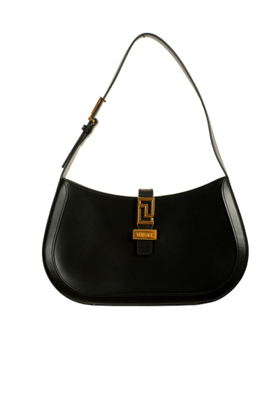 Versace Women's Black 100% Leather Greca Goddess Large Hobo Handbag Shoulder Bag