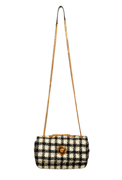 Versace Women's Tweed Wool Gold Medusa Quilted Handbag Shoulder Bag
