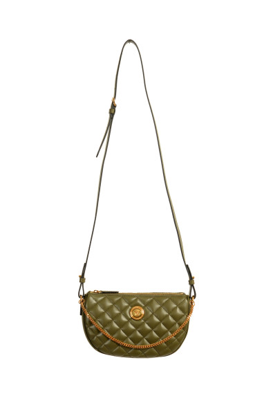 Versace Women's Leather Gold Medusa Quilted Half Moon Chain Handbag Shoulder Bag