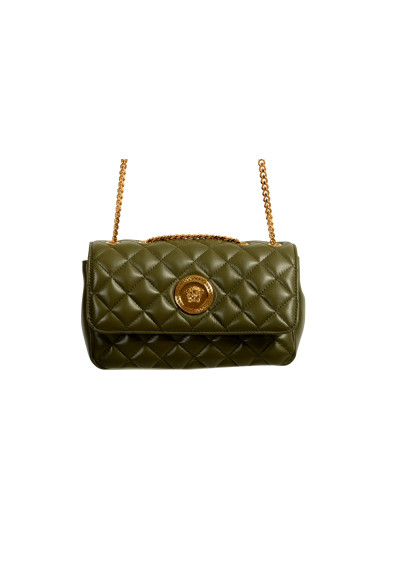 Versace Women's Olive Leather Gold Medusa Quilted Small Handbag Shoulder Bag: Picture 2