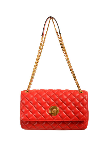 Versace Women's Red Leather Gold Medusa Quilted Handbag Shoulder Bag: Picture 2