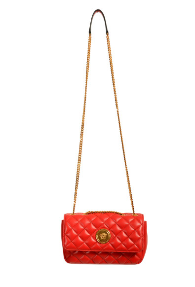 Versace Women's True Red Leather Gold Medusa Quilted Small Handbag Shoulder Bag