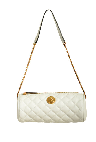 Versace Women's White Leather Gold Medusa Quilted Shoulder Bag Handbag