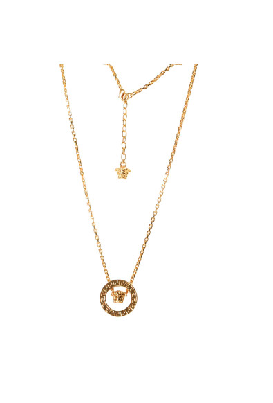 Versace Unisex Gold Color Metal Medusa Greca Chain Necklace Pendant