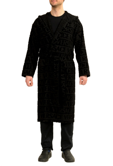 Versace Unisex Black Crystal 100% Cotton Hooded Belted Bathrobe