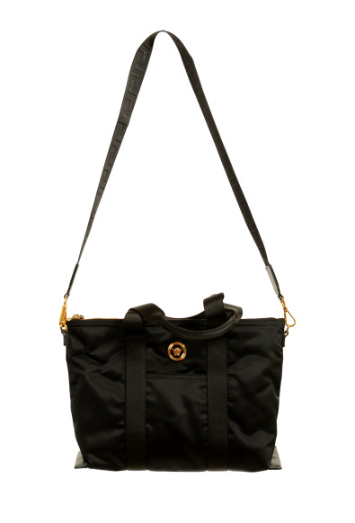 Versace Black Nylon Gold Medusa Logo Tote Handbag Shoulder Bag