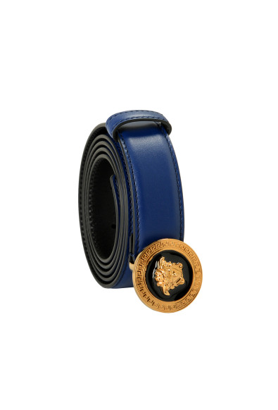 Versace Royal Blue 100% Leather Gold Medusa Head Decorated Belt