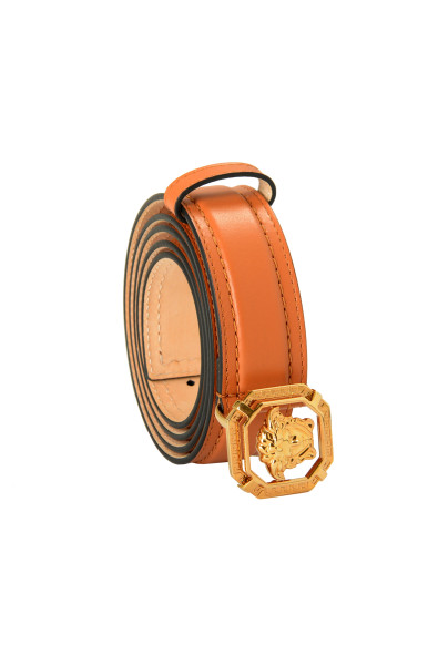 Versace Cognac Brown 100% Leather Gold Medusa Head Decorated Belt