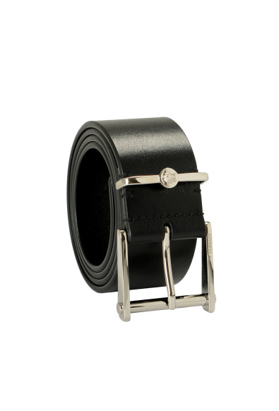 Versace Black 100% Leather Silver Medusa Head Decorated Belt