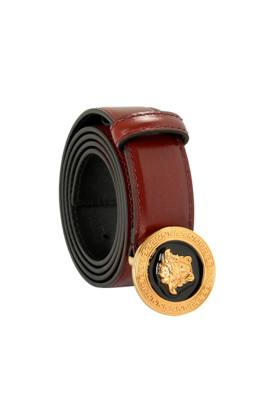 Versace Vine Red 100% Leather Gold Medusa Head Decorated Belt