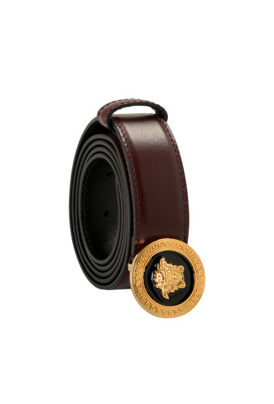 Versace Plum 100% Leather Gold Medusa Head Decorated Belt