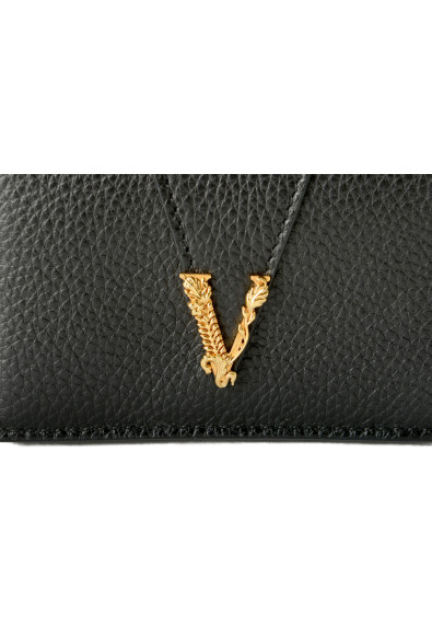 Versace Women's Black 100% Textured Leather Gold V-Logo Compact Wallet: Picture 2