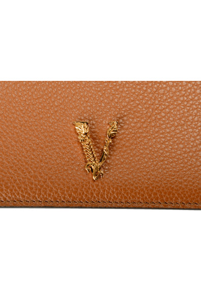 Versace Women's Cognac Brown 100% Textured Leather V-Logo Card Case: Picture 2