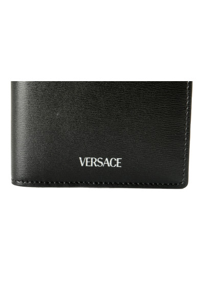 Versace Black 100% Leather Silver Logo Print Card Case Holder Bifold Wallet: Picture 2