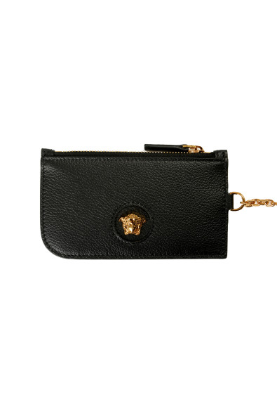 Versace Black 100% Textured Leather Gold Medusa Head Card Case Keychain: Picture 2