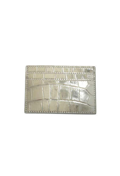 Versace Silver Croc Print Leather Silver Creeca Logo Card Case Holder: Picture 2