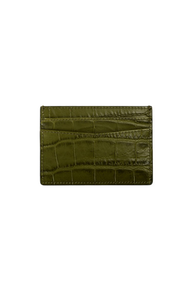 Versace Olive Green Croc Print Leather Gold Medusa Head Card Case Holder: Picture 2