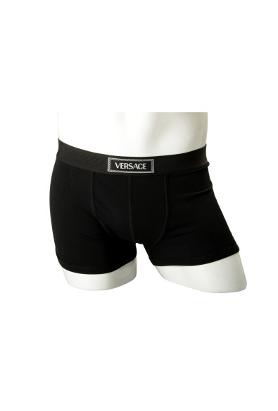 Versace Men's Black Logo Print Low Rise Trunk Underwear