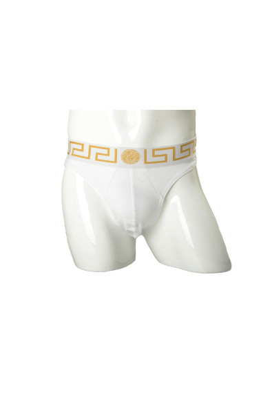 Versace Men's White Gold Border Stretch Thong Underwear