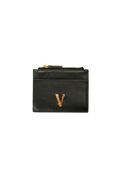 Versace Black 100% Textured Leather V-Logo Card Case