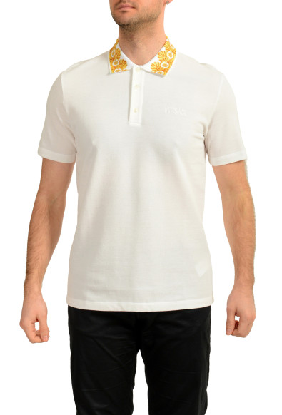 Versace Men's White Barocco Print Short Sleeve Polo Shirt