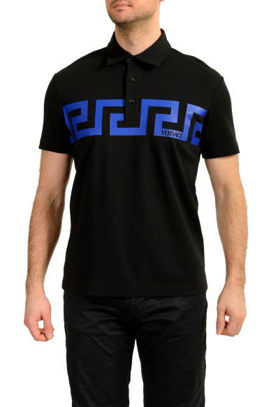 Versace Men's Black "Greca Print" Short Sleeve Polo Shirt