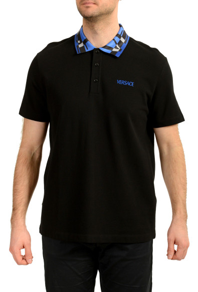 Versace Men's Black Logo Embroidery Short Sleeve Polo Shirt
