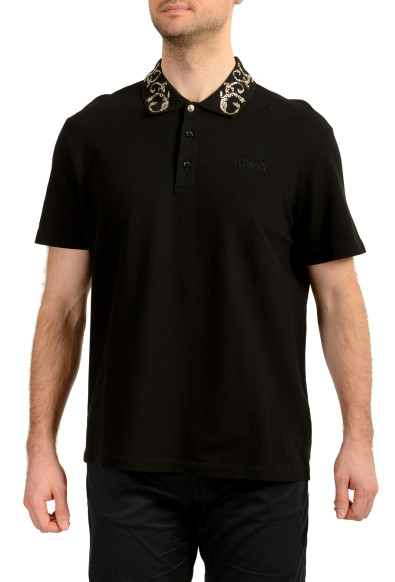 Versace Men's Black Logo Embroidery Short Sleeve Polo Shirt