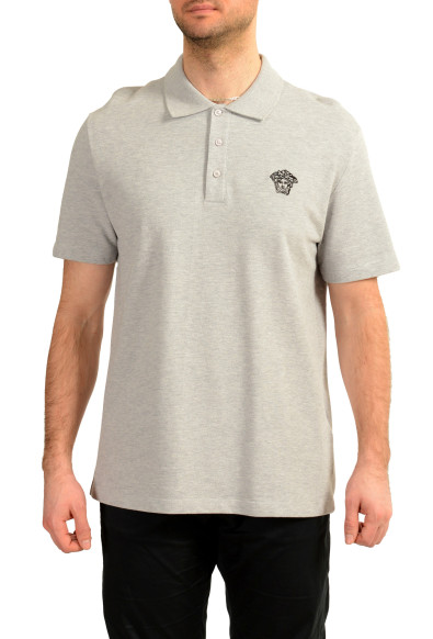 Versace Men's Gray Medusa Logo Embroidery Short Sleeve Polo Shirt