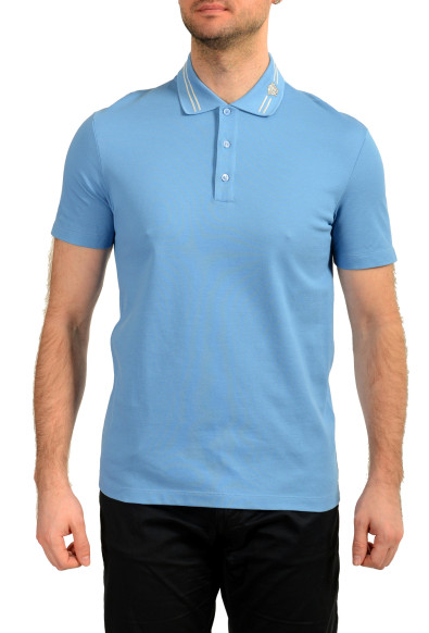 Versace Men's Blue Medusa Logo Embroidery Short Sleeve Polo Shirt