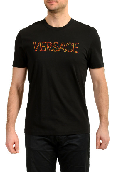 Versace Men's Black Logo Embroidered Crewneck Short Sleeve T-Shirt