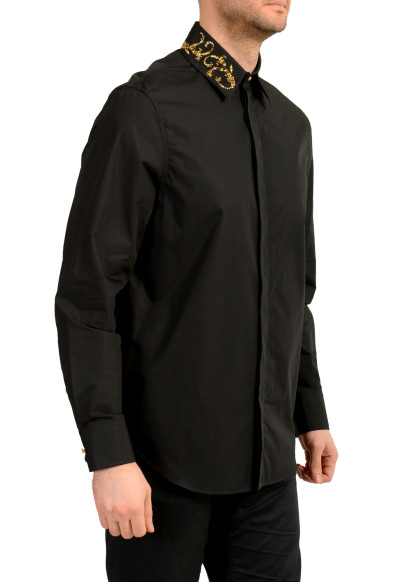 Versace Men's Black & Gold Collar Embellishments Long Sleeve Shirt: Picture 2
