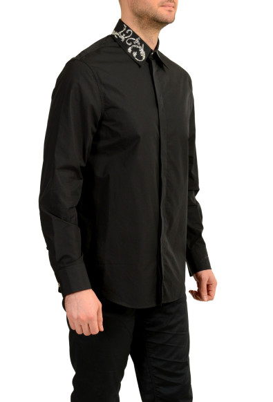 Versace Men's Black & Silver Collar Embellishments Long Sleeve Shirt: Picture 2