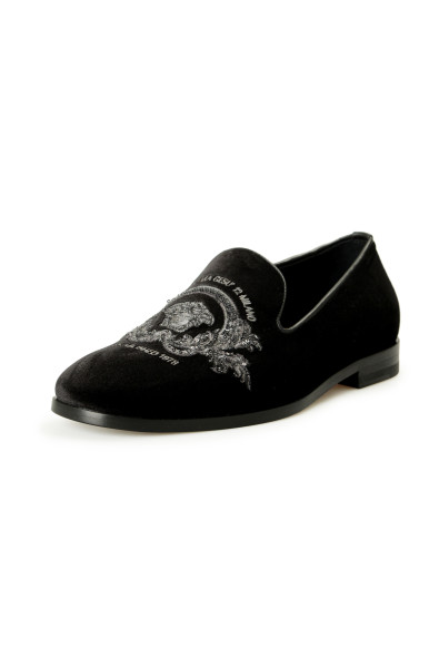 Versace Men's Velvet Embroidered Slippers Loafers Shoes