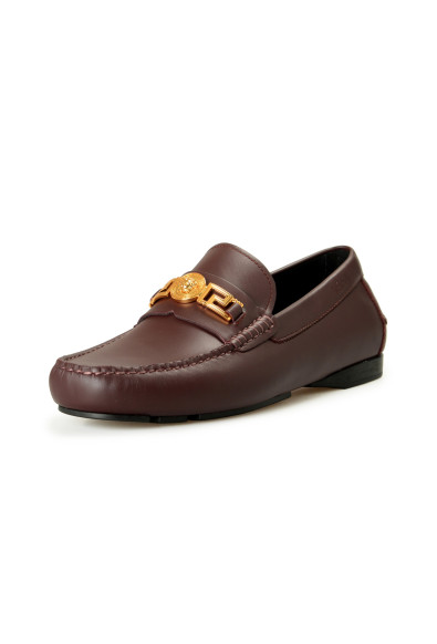 Versace Men's Burgundy 100% Leather Gold Medusa Driver Loafers Shoes