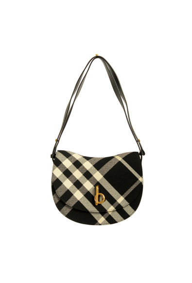 Burberry "Md Rocking Horse" Leather & Canvas Black Plaid Handbag Shoulder Bag